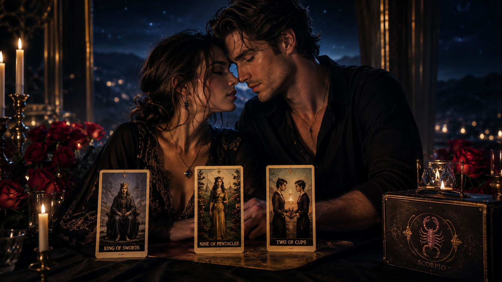 Tarot, Tarot online čitanje, Tarot besplatno online, tarot karte, tarot online, besplatni tarot, ljubavni tarot Škorpija, Kralj mačeva značenje, 9 novčića tarot, 2 pehara tarot karta, ljubavno povezivanje i emocije, mojznak, mojznak.rs