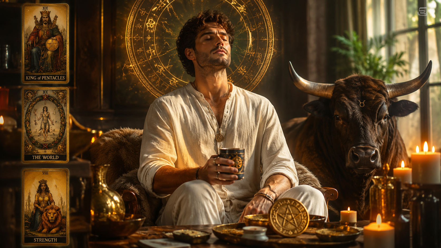 Tarot, Tarot online čitanje, Tarot besplatno online, tarot karte, tarot online, besplatni tarot, zdravstveni tarot Bik, Kralj novčića značenje, Svet tarot karta, Snaga tarot, oporavak organizma i energija, mojznak, mojznak.rs