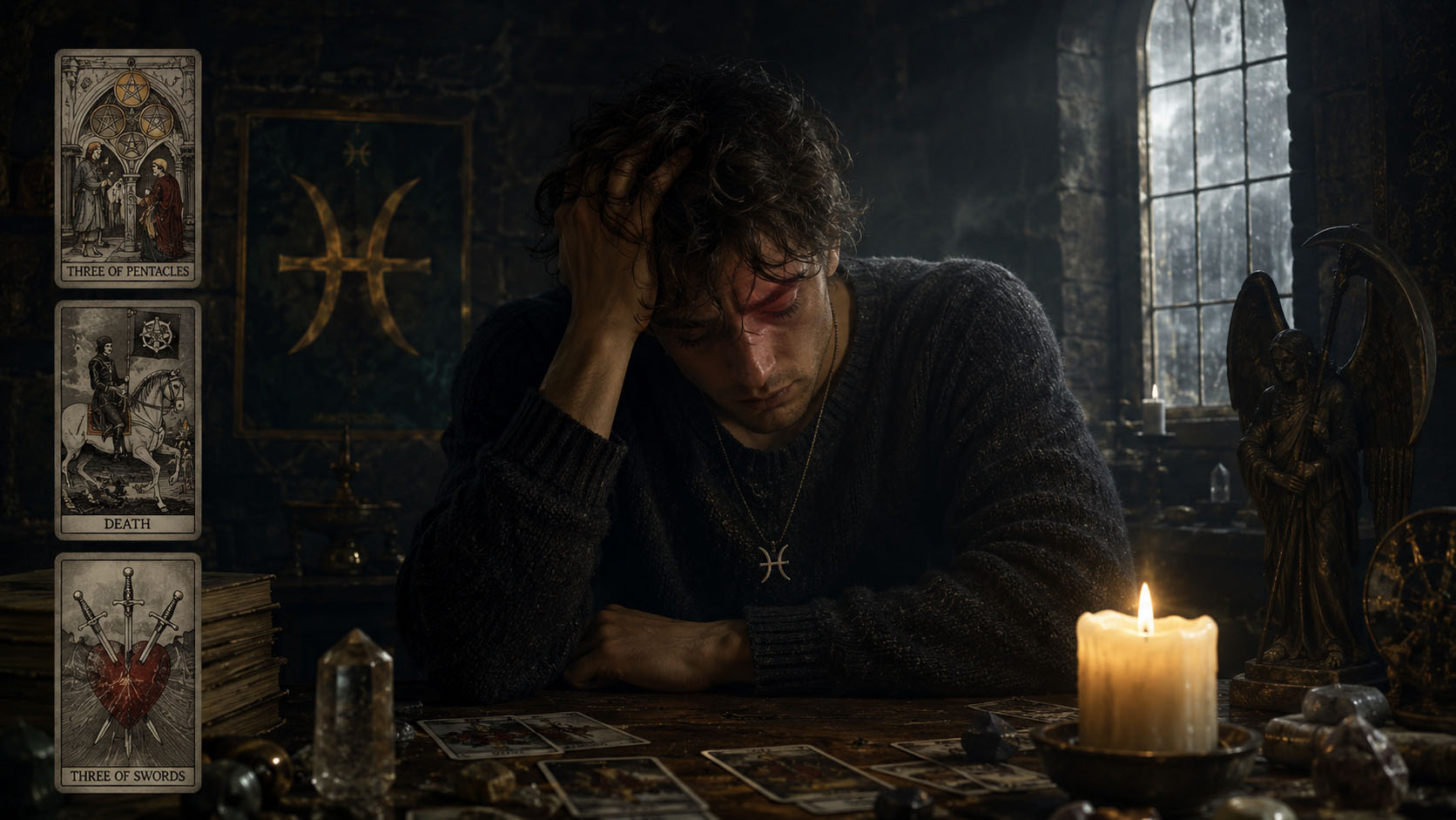Tarot, Tarot online čitanje, Tarot besplatno online, tarot karte, tarot online, besplatni tarot, zdravstveni tarot Ribe, 3 novčića značenje, Smrt tarot karta, 3 mača tarot, stres i oporavak organizma, mojznak, mojznak.rs