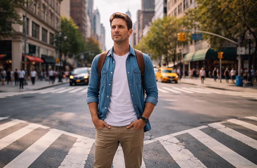 Osoba stoji odlučno ispred raskrsnice i razmišlja o sledećem koraku