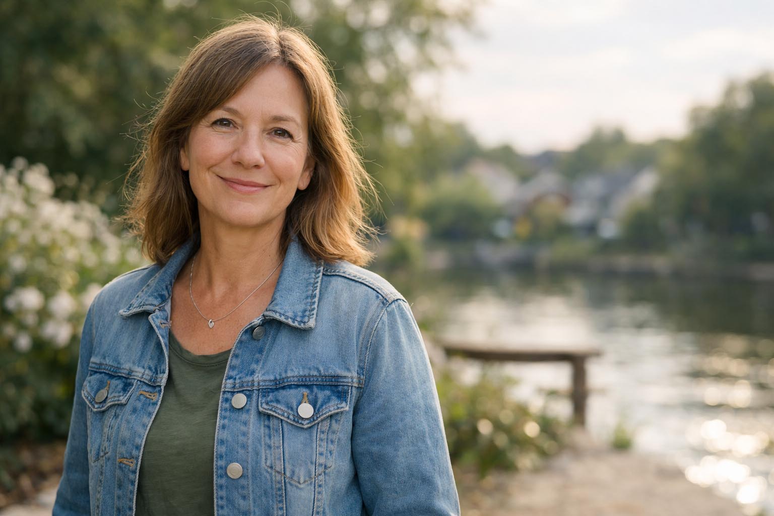 Osoba sa blagim osmehom stoji na svetlom otvorenom prostoru