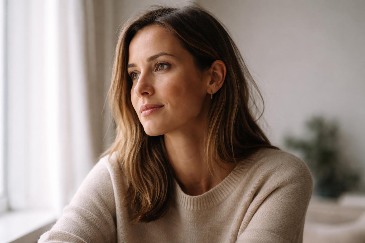 Osoba zamišljeno gleda u daljinu sa ozbiljnim izrazom lica