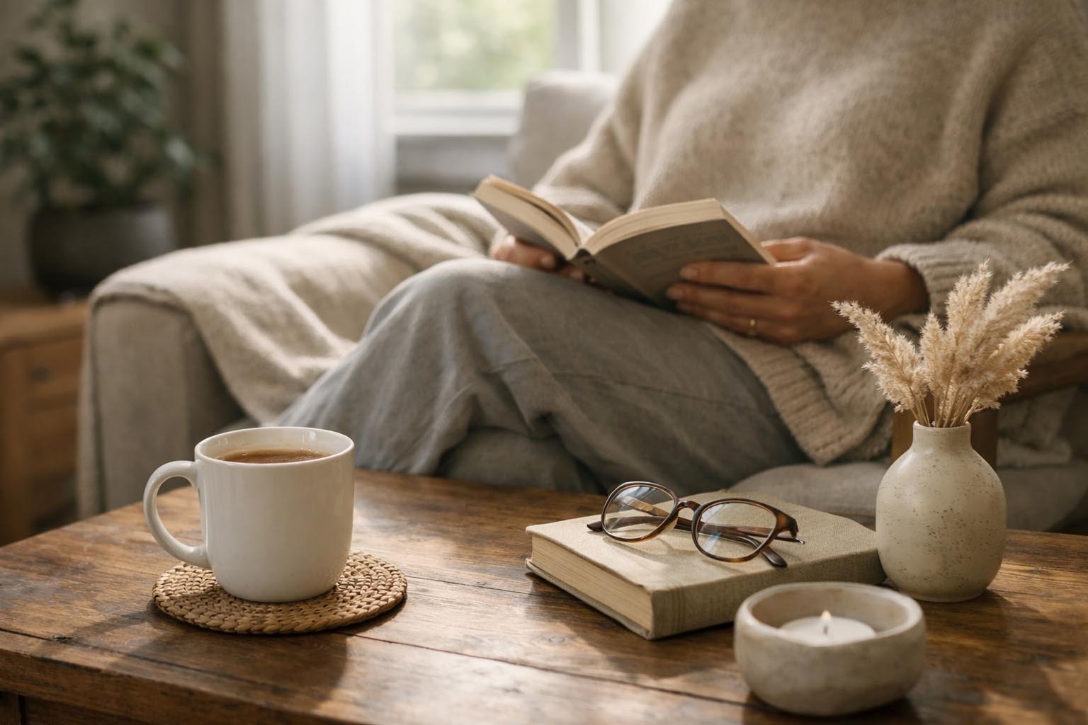 Person enjoying a quiet morning at home