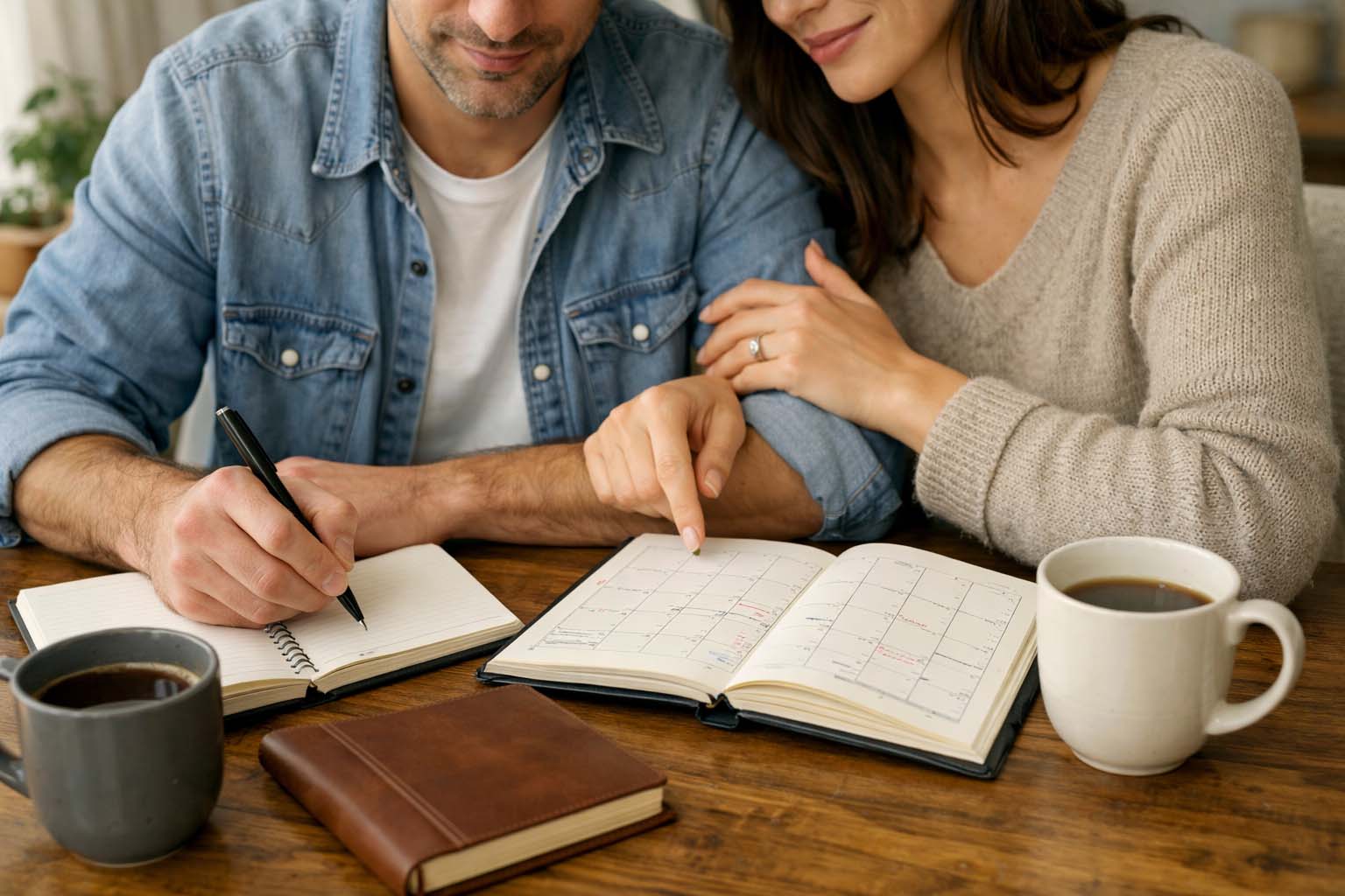 Couple sitting together planning something at home