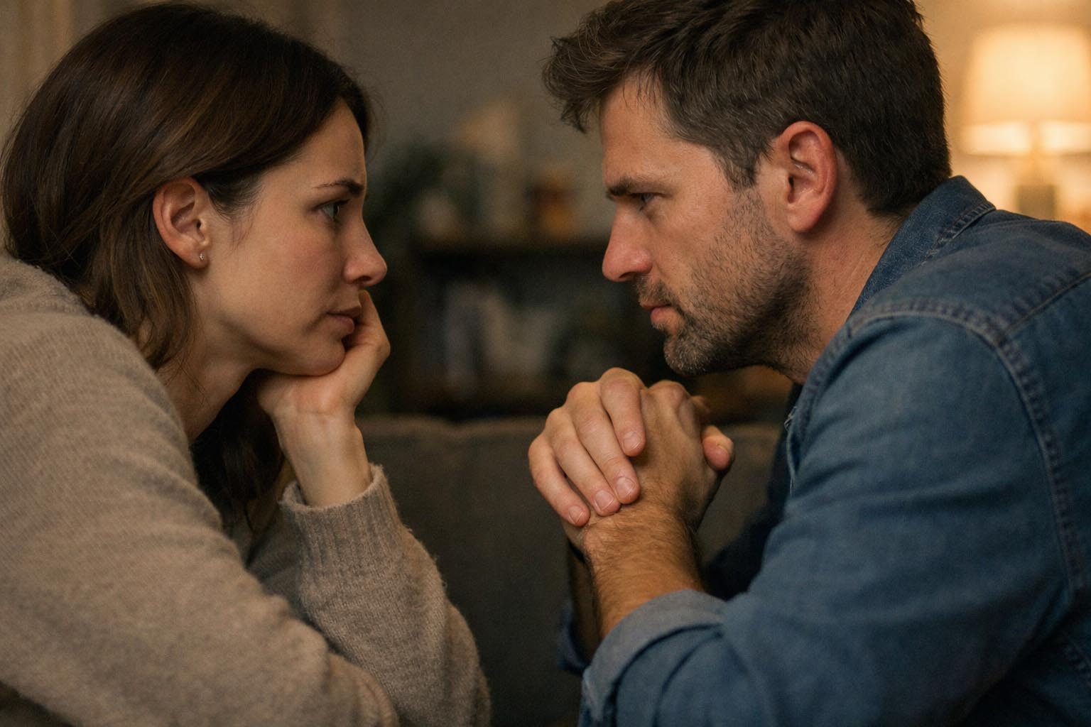 Couple sitting face to face in a serious conversation