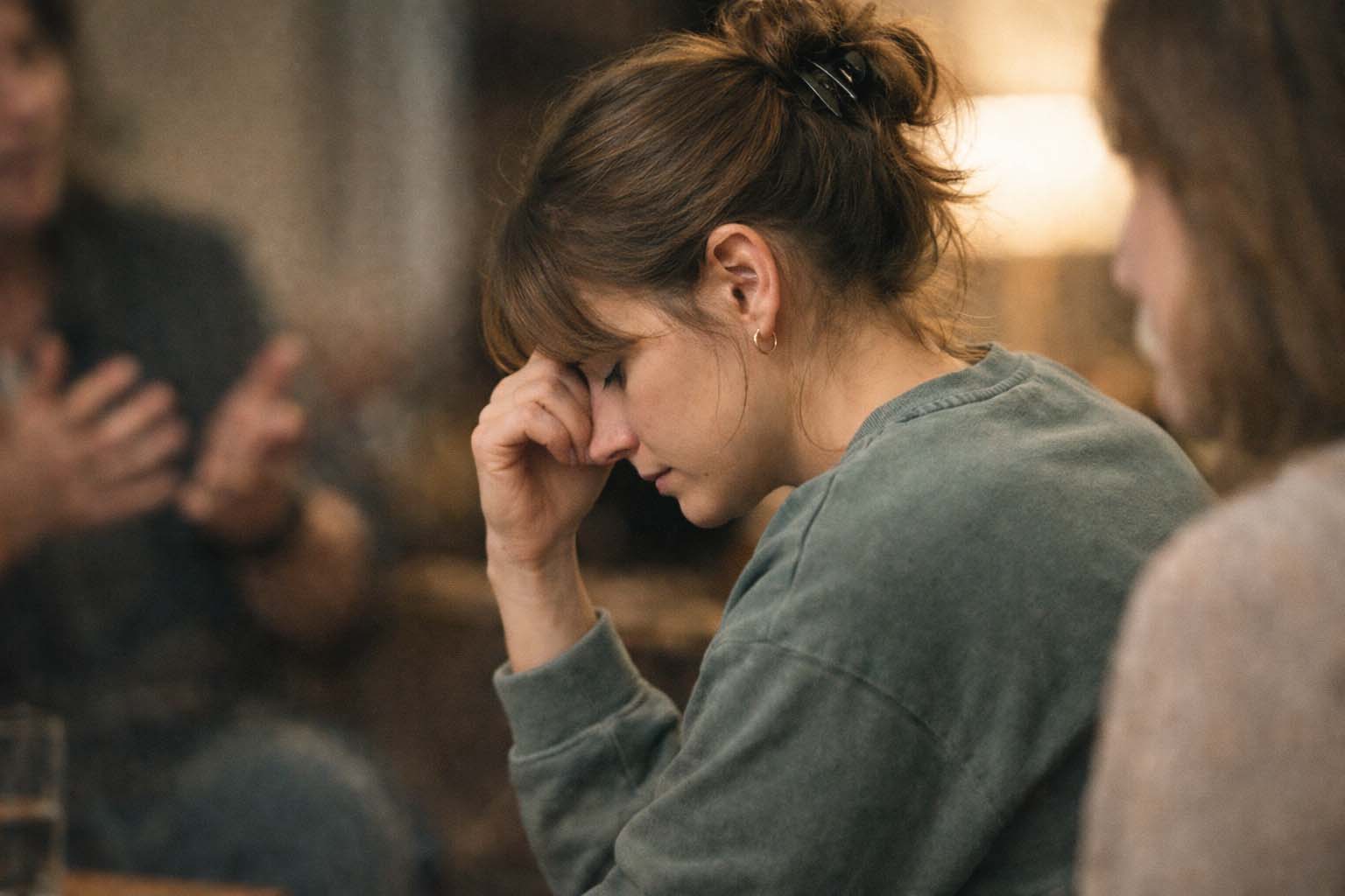 Person looking overwhelmed while listening to others