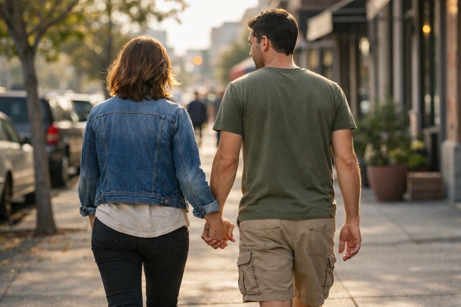 Couple holding hands while walking together