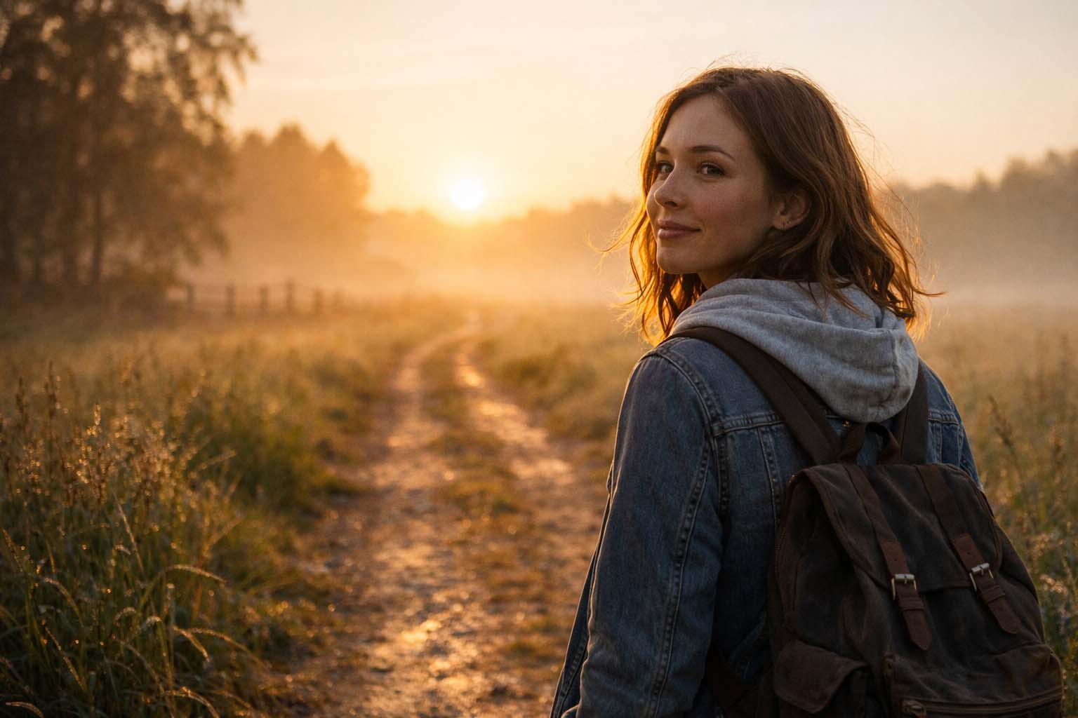 Person walking toward light at the end of a path