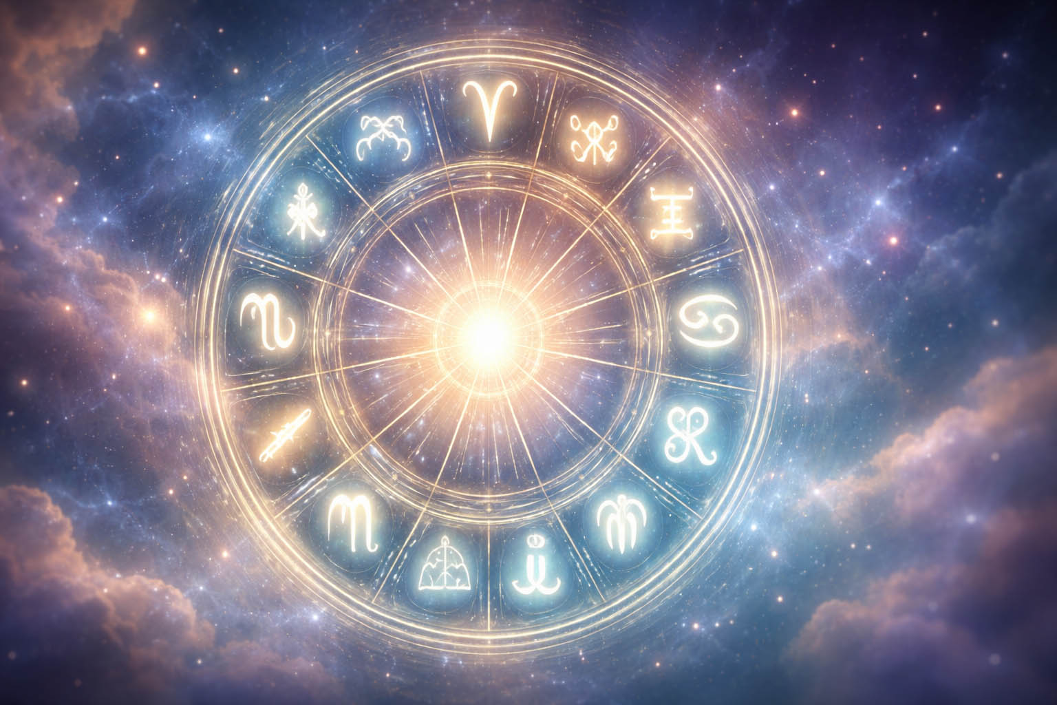 Zodijački krug sa simbolima znakova na svetloj pozadini.