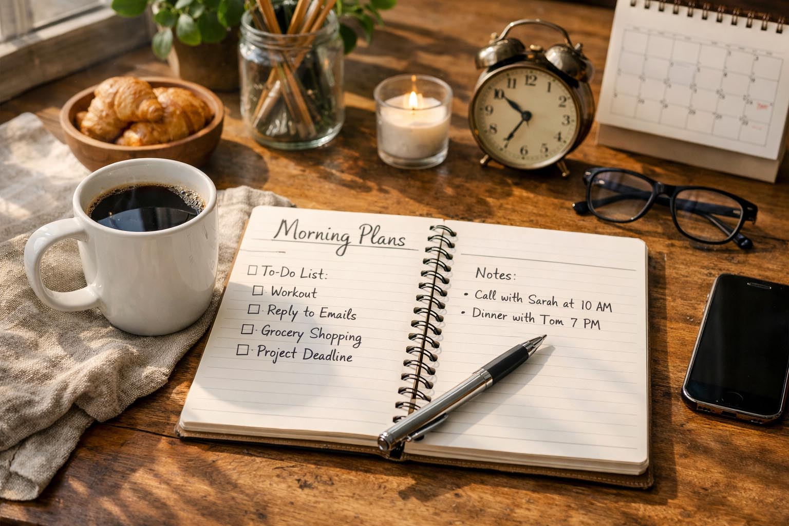 Osoba planira dan uz beleške i kafu.