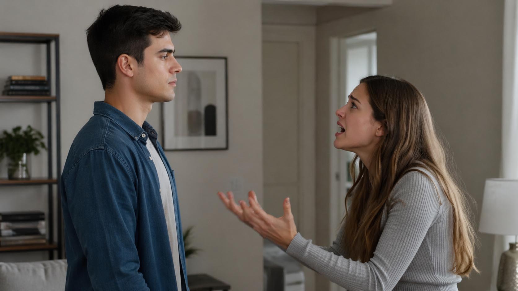 Mladić i devojka stoje u razgovoru, jedan smiren i distanciran dok drugi reaguje emotivno.