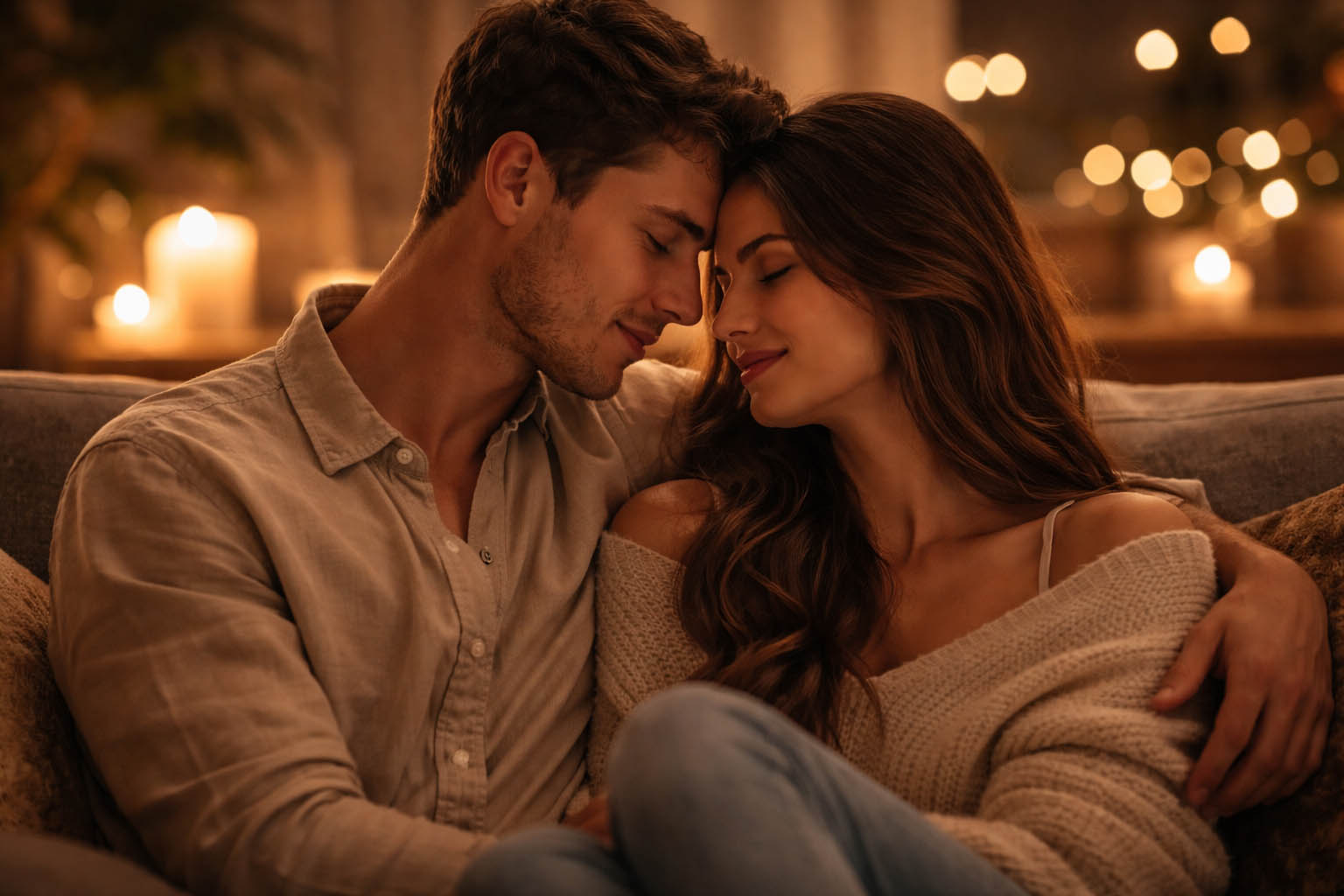 Par sedi blizu jedno drugog i razmenjuje emotivan pogled.