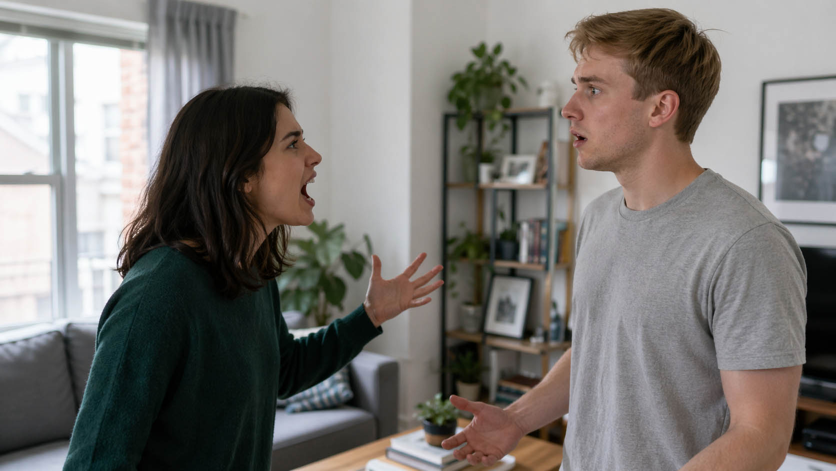 Mladić i devojka u raspravi, ona reaguje naglo dok on deluje iznenađeno.