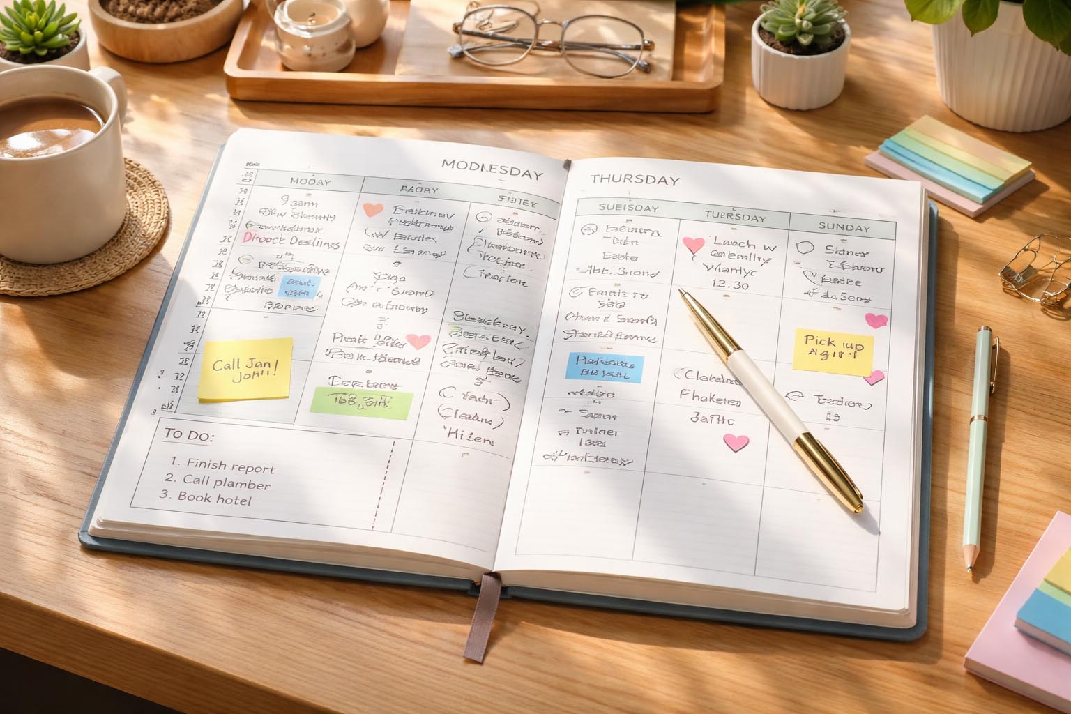 Planer sa označenim danima u nedelji i beleškama.