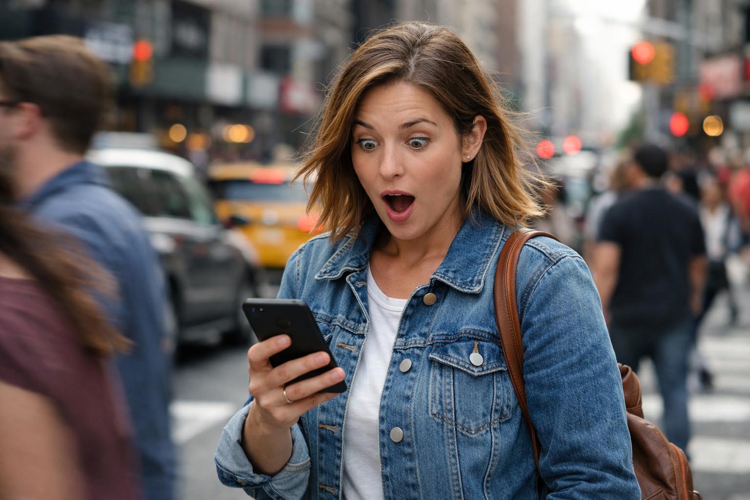 Osoba gleda u telefon sa iznenađenjem dok menja planove.