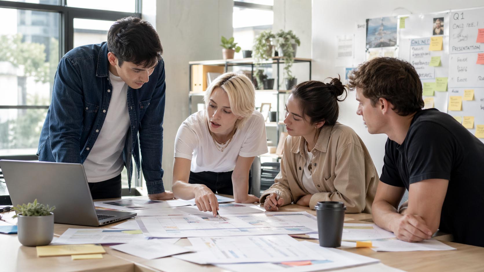 Mladi tim menja raspored obaveza oko stola u kancelariji.