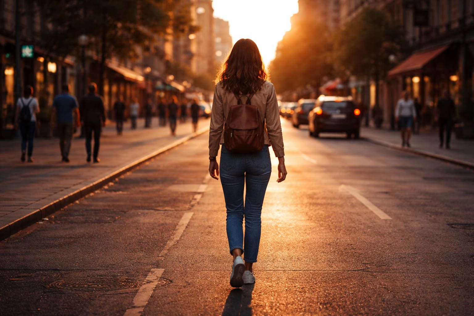 Osoba hoda sama ulicom sa sigurnim i odlučnim korakom.