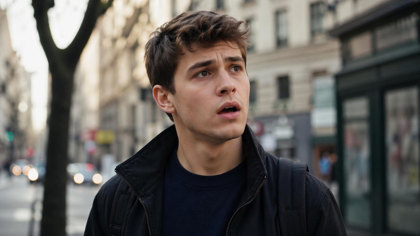 Mladić iznenađeno reaguje dok razmišlja o novoj situaciji.