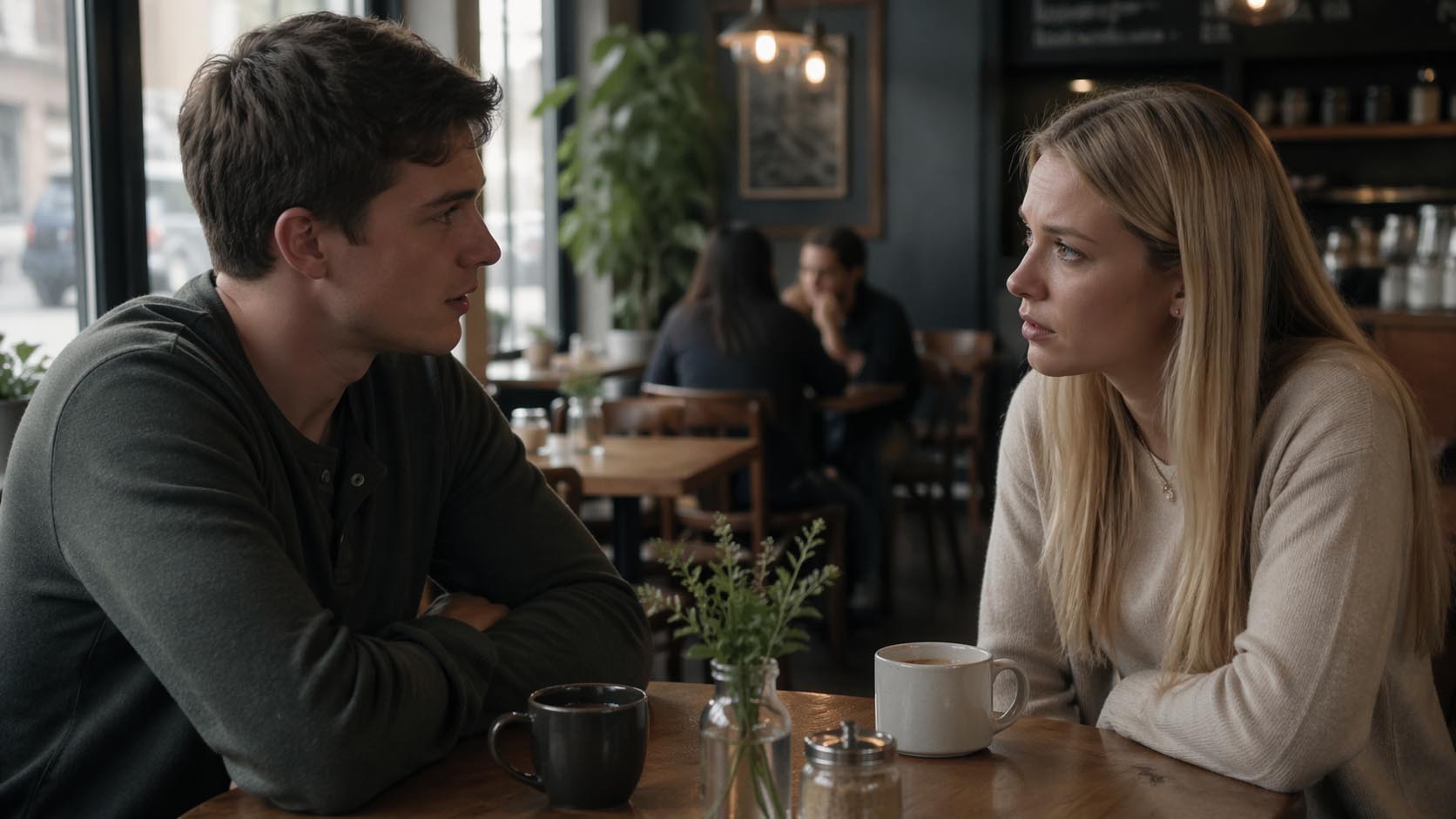 Mladić i devojka razgovaraju uz fokusirane izraze, kao da donose važnu odluku.