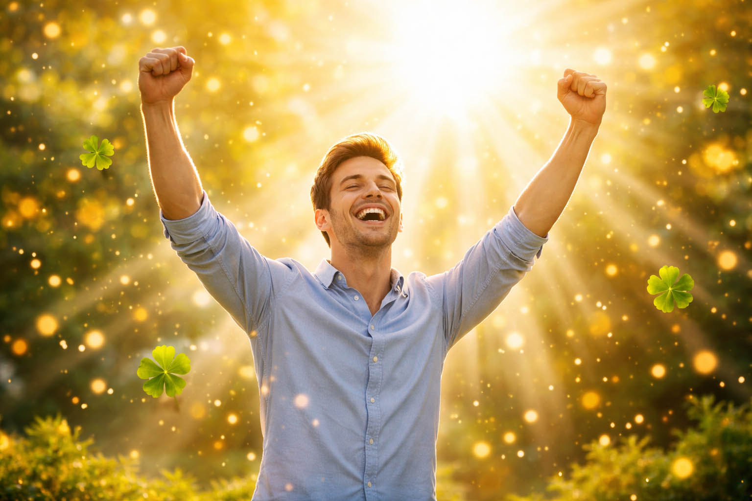 Osoba podiže ruke u znak uspeha i sreće.