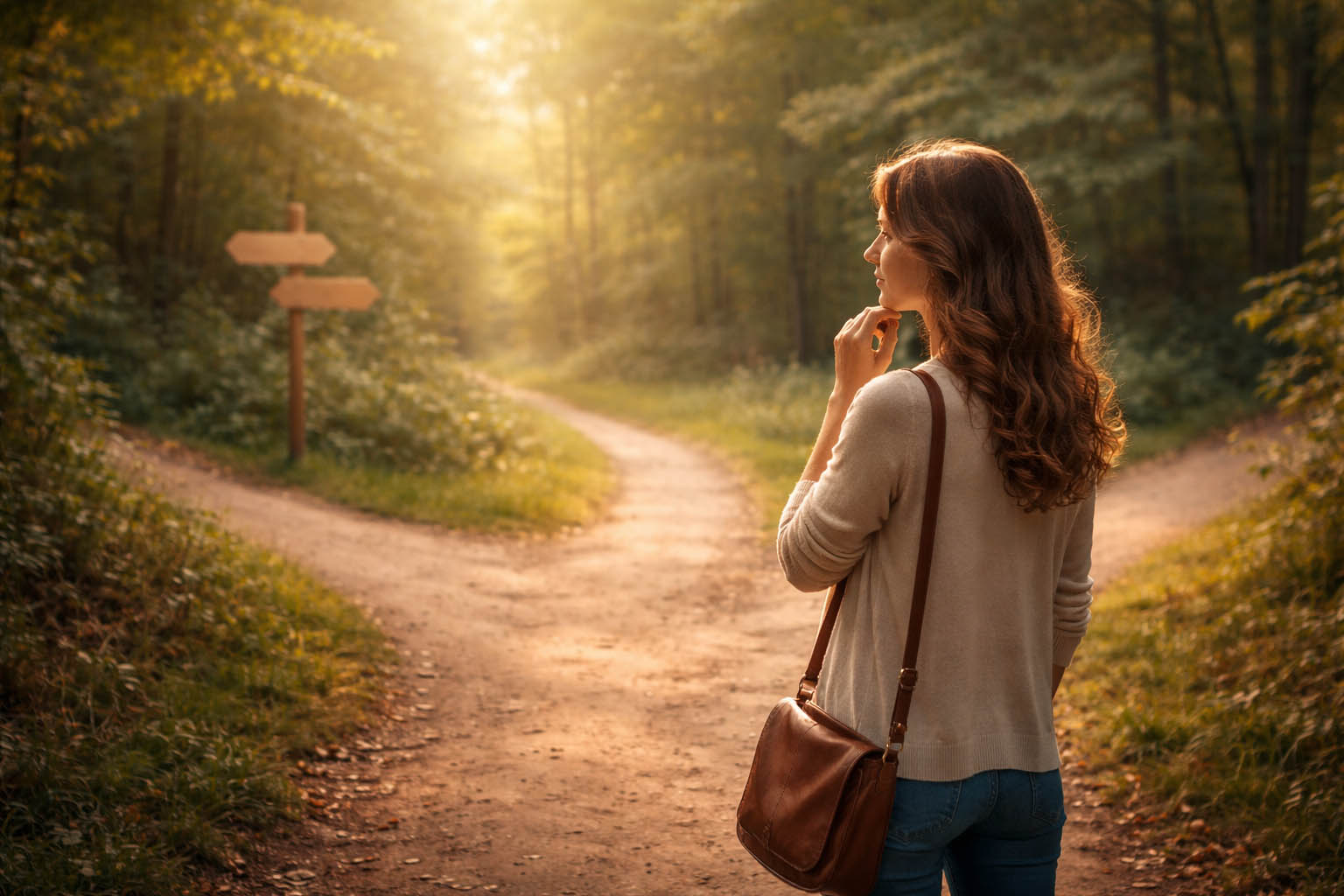 Osoba stoji na raskrsnici i razmišlja kojim putem da krene.