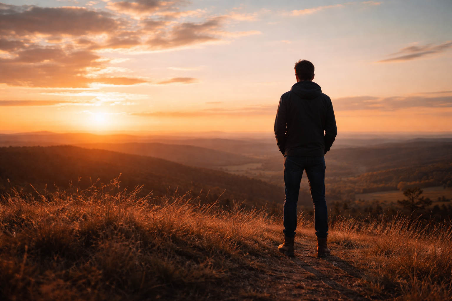 Osoba stoji sama na otvorenom prostoru i gleda u horizont sa osećajem smirenosti.