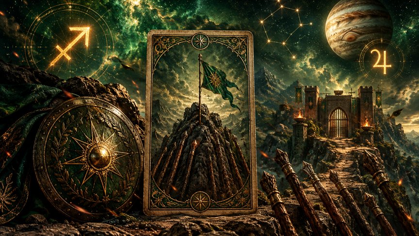Strelac 27. oktobar 2026, dnevni tarot horoskop, Sedmica štapova, branjenje stava, posao i odnosi, otpor i sigurnost, MojZnak, mojznakrs